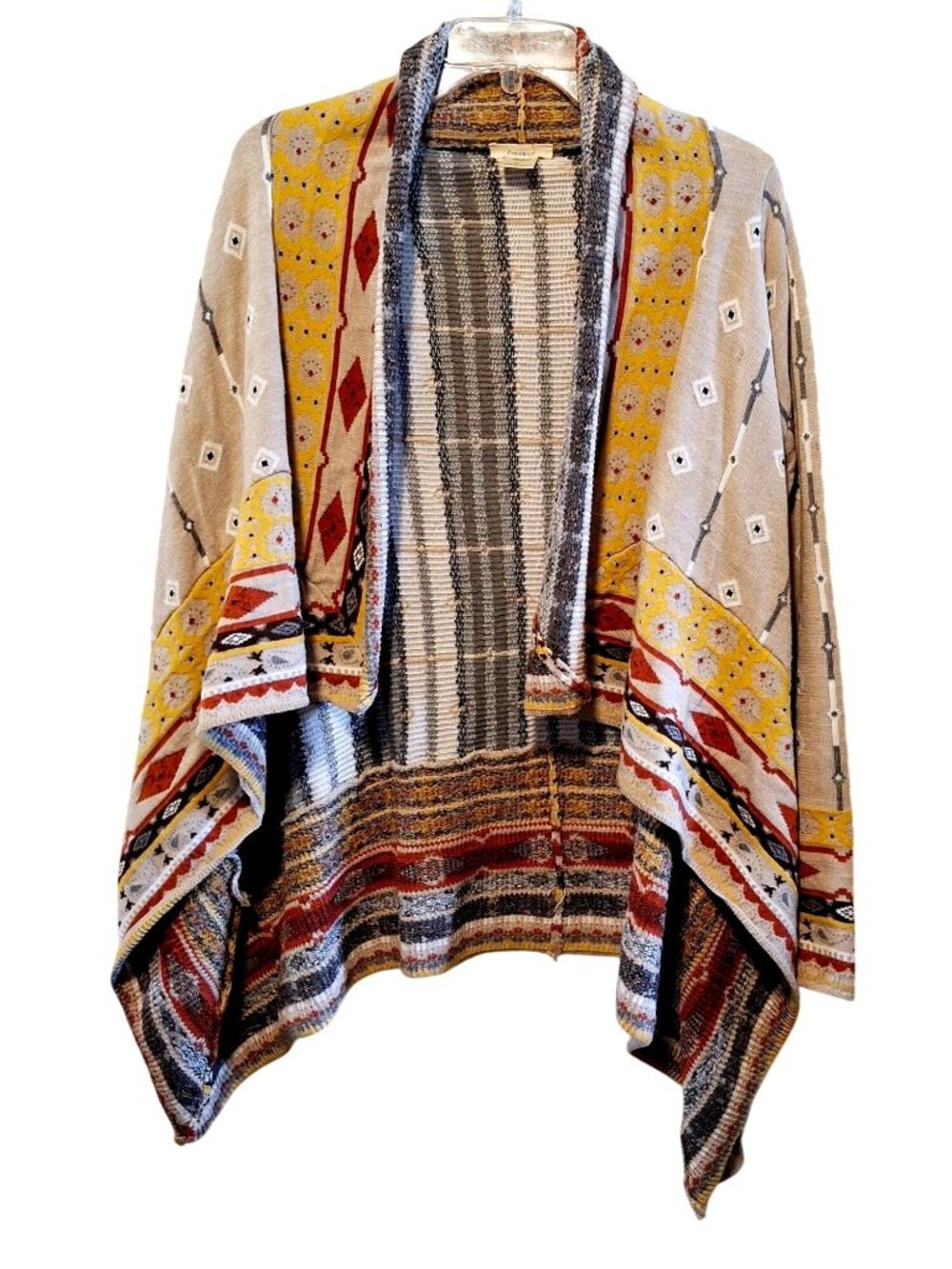 Freeway Womens Boho Open Front Poncho Cardigan With Southwestern Print Size S Co